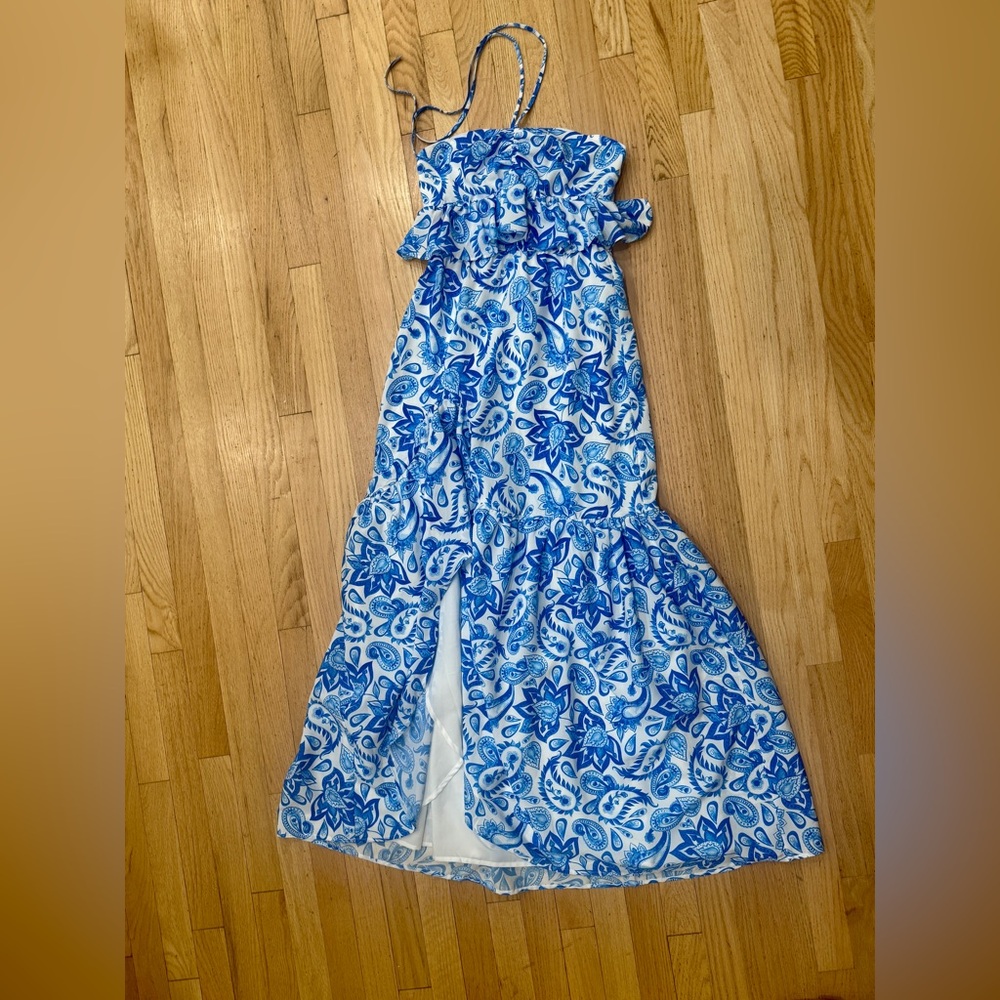 Georgie Blue and White Floral One Piece HalterDress